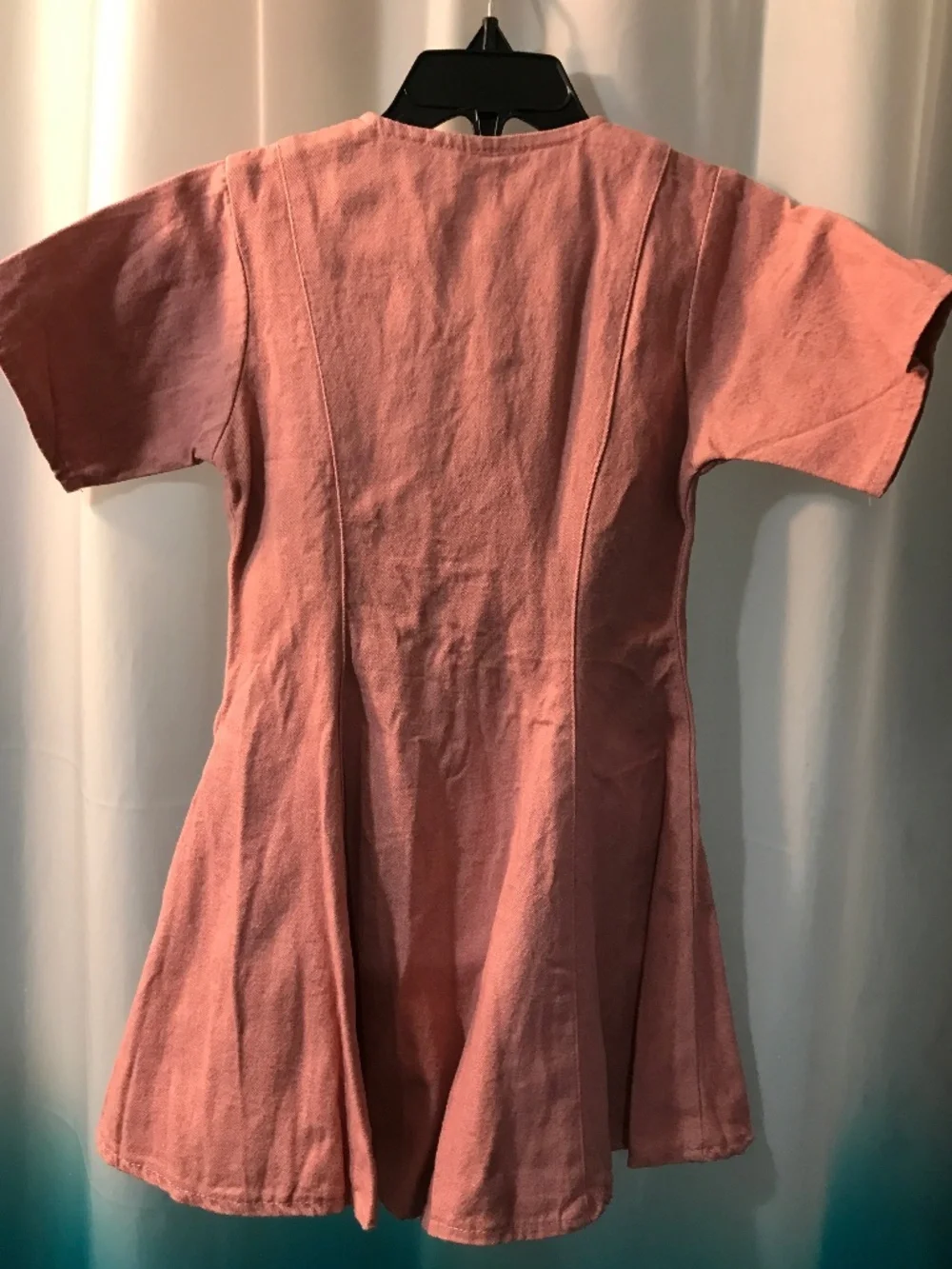 Vintage 90's Bella Bambina Pink Denim Girl's Dress w/Crocheted Lace Collar Sz 6x